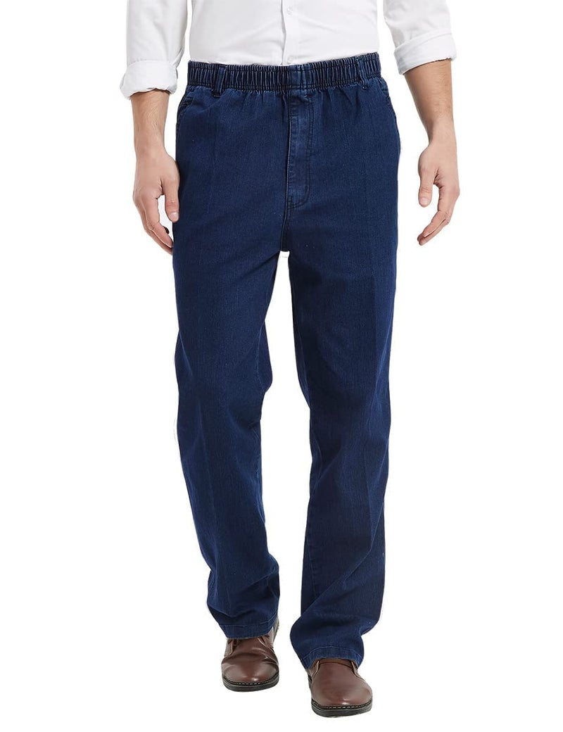IDEALSANXUN Elastic Waist Jeans for Men Casual Loose Fit Pull On Jeans Denim Pants(Dark Blue, 42x30) - Image 2